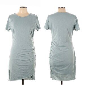 BTFMB Womens Size L Green/Gray Ruched Side Round Neck Short Sleeve Dress